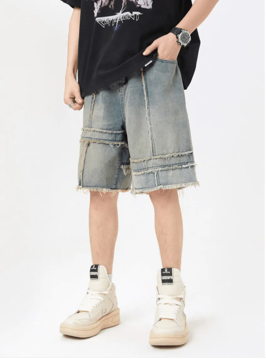 🔥 Fashion Summer Stitching Denim Shorts for Men – Stylish & Comfortable