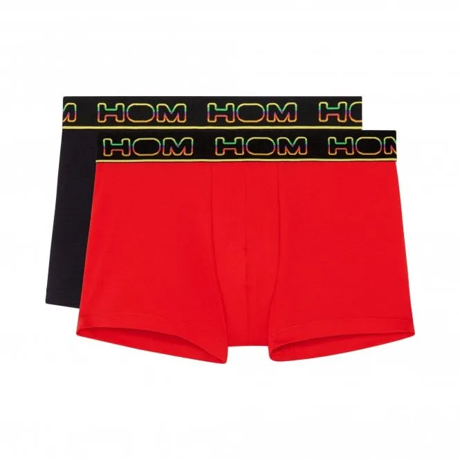 2-Pack Neon Contrast Sporty Boxer Trunks, Red/Black