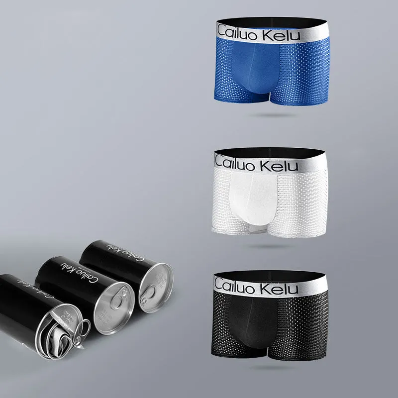 3 Pcs Men's Mesh Breathable Ice Silk Boxer Briefs