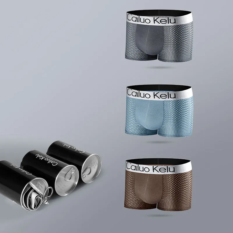 3 Pcs Men's Mesh Breathable Ice Silk Boxer Briefs