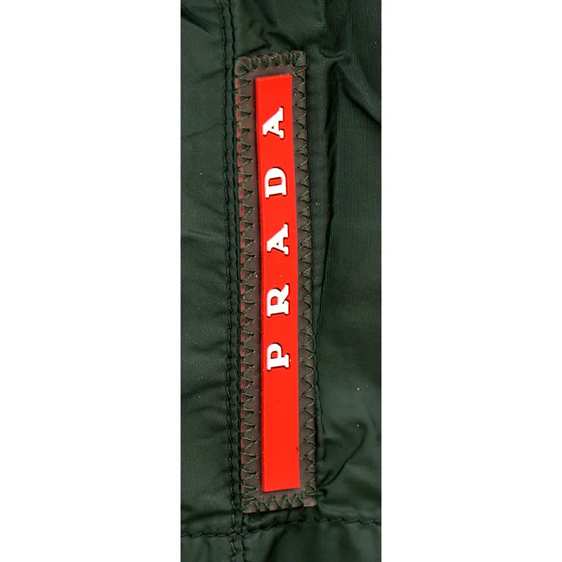 58 NEW $725 PRADA Men Green Nylon LINE-A LOGO Swim Shorts TRUNKS & TRAVEL POUCH