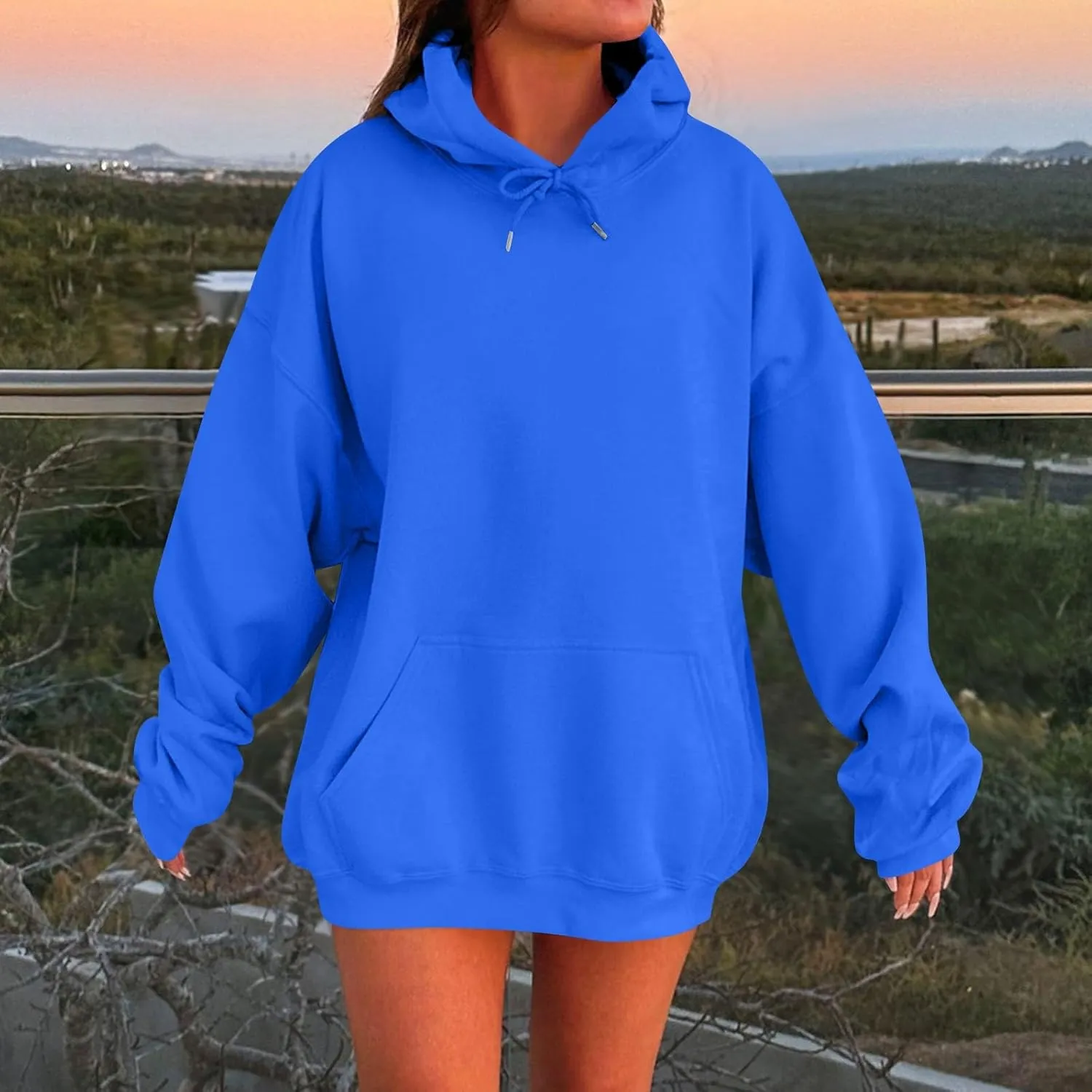 ADHOWBEW Womens Hoodies 2024 Fashion Oversized Drop Shoulder Long Sleeve Drawstring Sweatshirt Pullover with Pockets