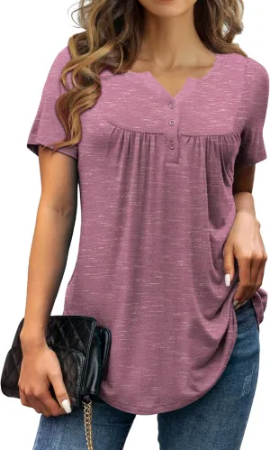a.Jesdani Womens Summer Plus Size Tunic Tops Short Sleeve Blouses Casual Floral Henley Shirts