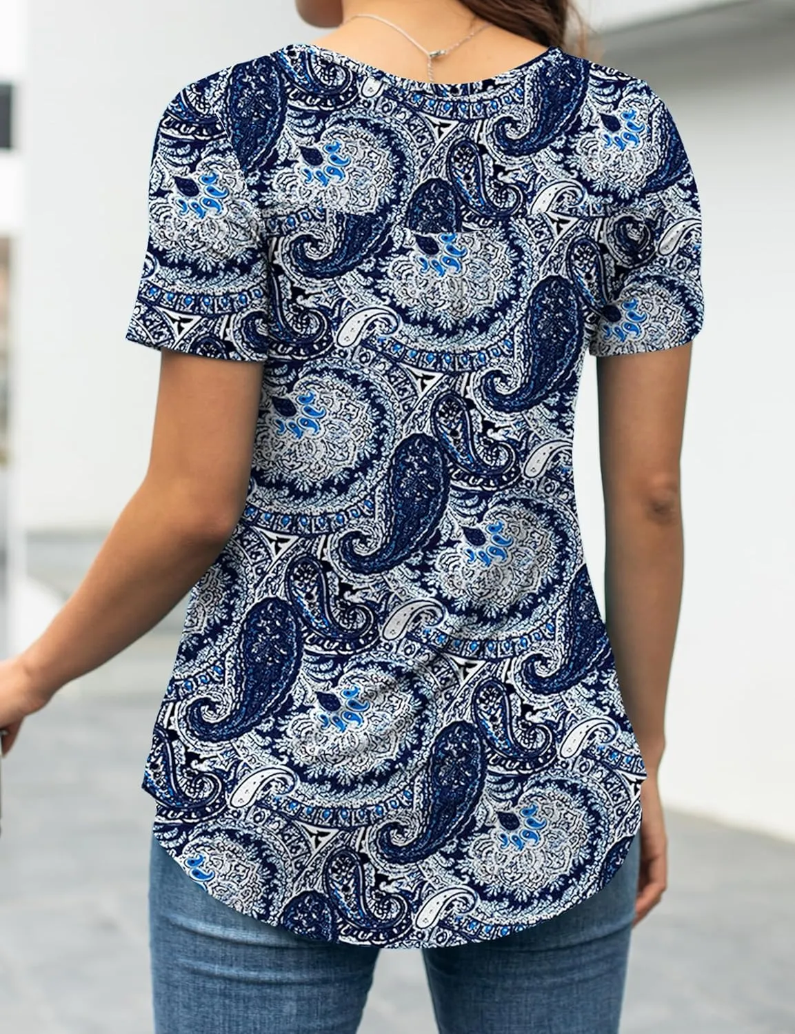 a.Jesdani Womens Summer Plus Size Tunic Tops Short Sleeve Blouses Casual Floral Henley Shirts