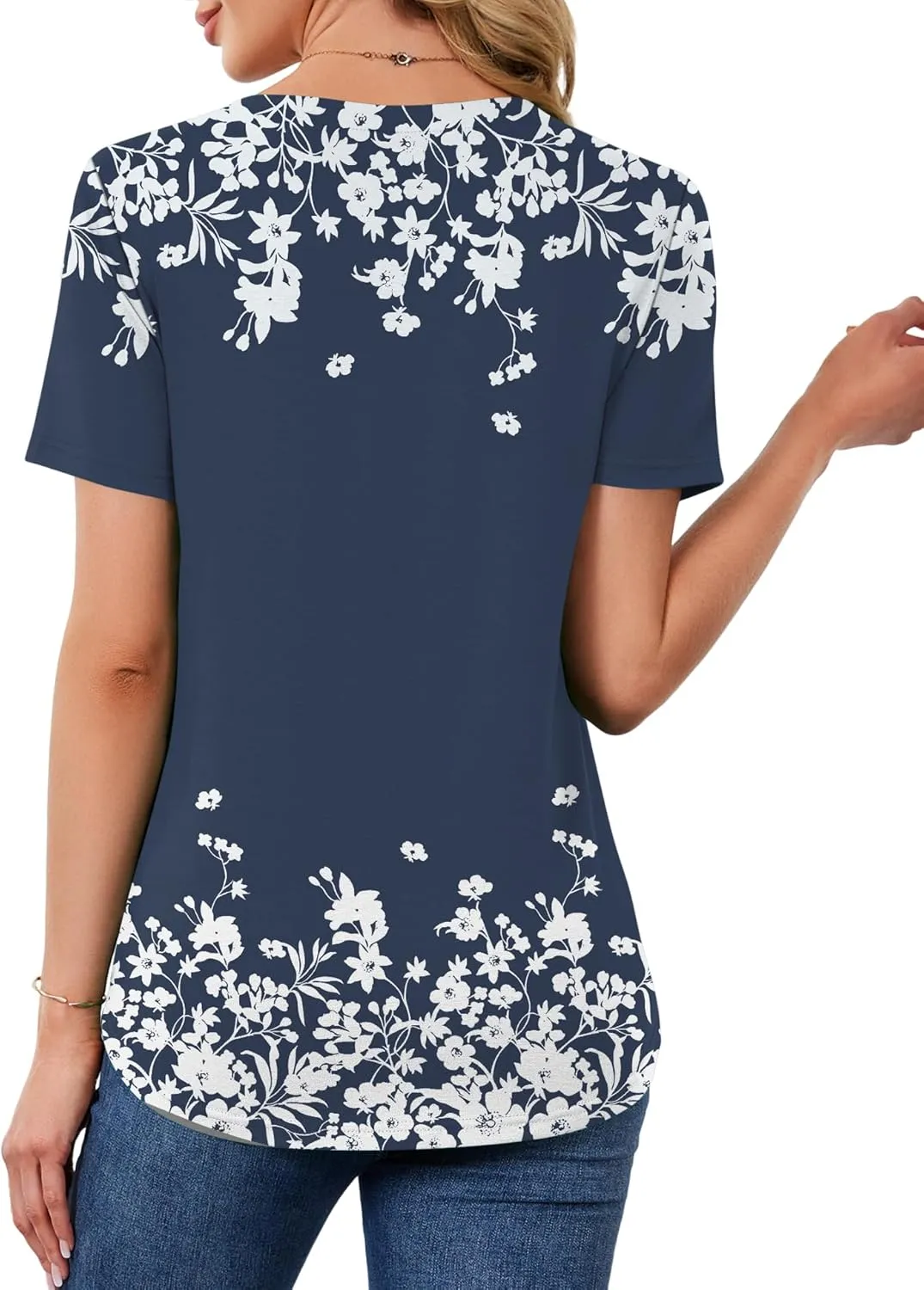 AKEWEI Short Sleeve Blouses for Women V Neck T Shirts Pleated Summer Dressy Casual Tops