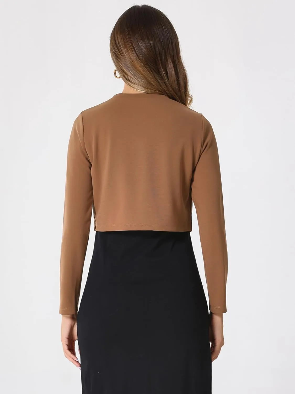 Allegra K Women's Bolero Shrug Long Sleeve Cropped Cardigan Knits Curved Hem Open Front Shrug for Dresses Work Business