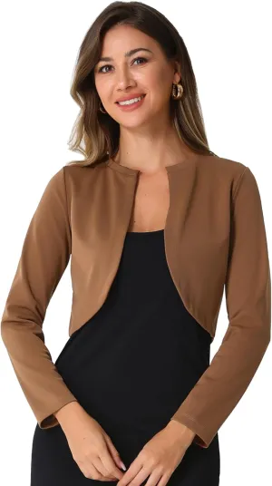 Allegra K Women's Bolero Shrug Long Sleeve Cropped Cardigan Knits Curved Hem Open Front Shrug for Dresses Work Business