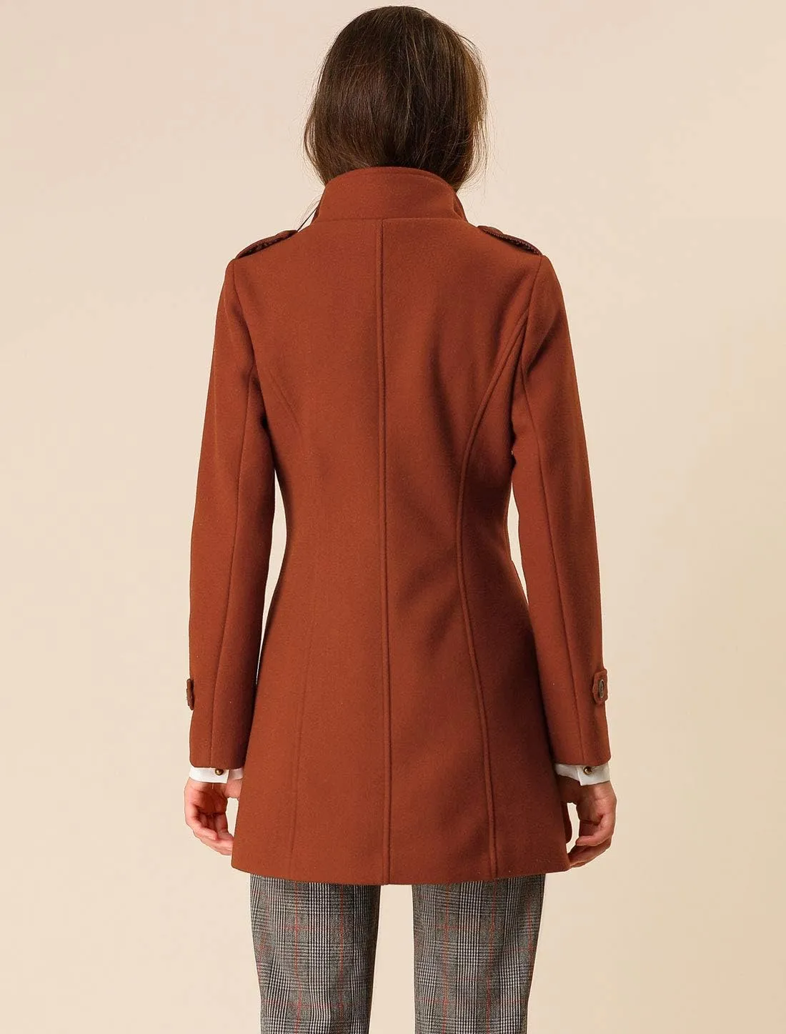 Allegra K Women's Stand Collar Double Breasted Pockets Trendy Outwear Winter Coat with Belt