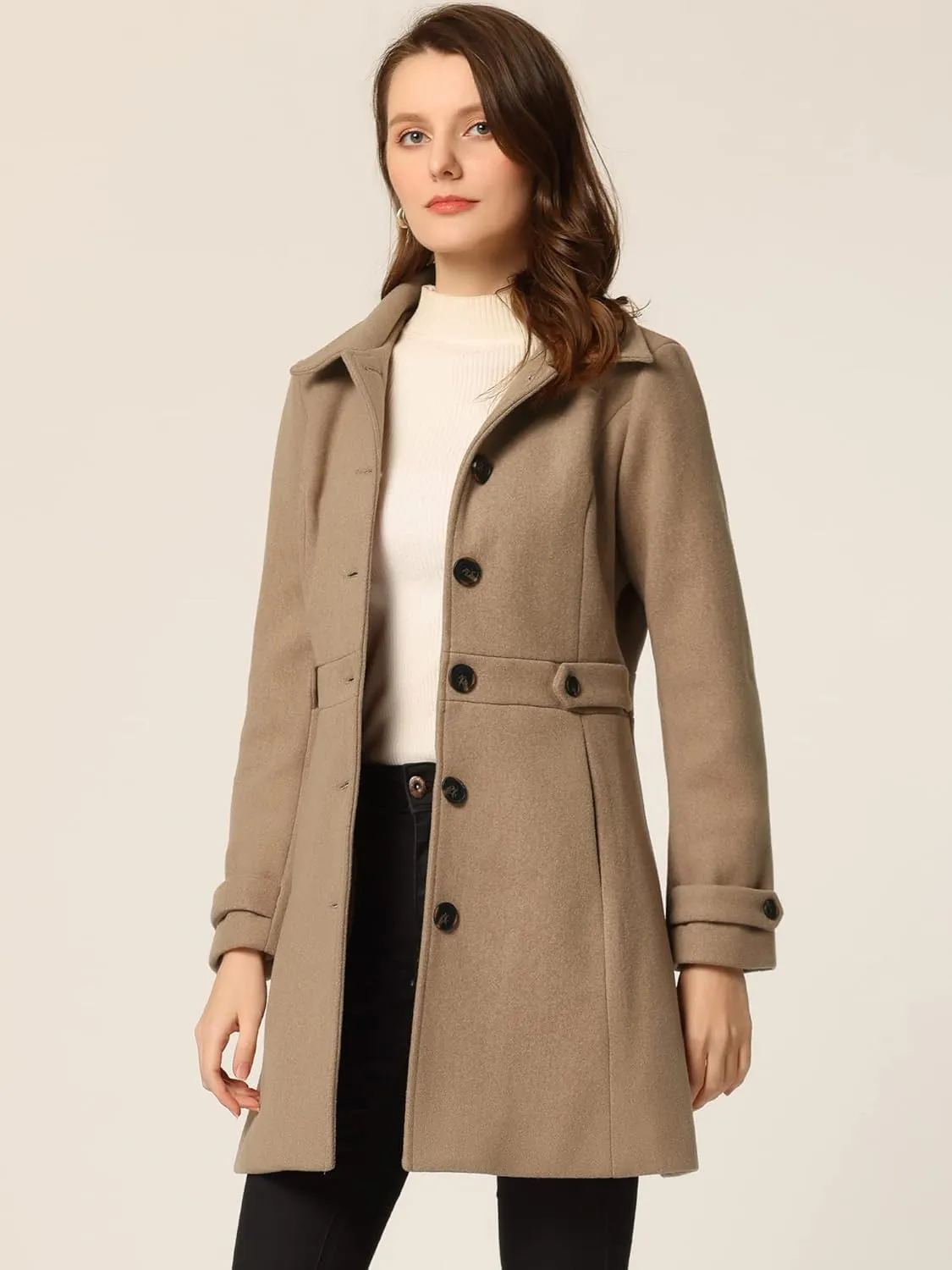 Allegra K Women's Winter Classic Outwear Overcoat with Pockets Single Breasted Pea Coat