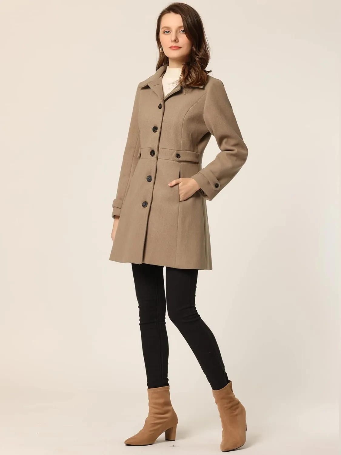 Allegra K Women's Winter Classic Outwear Overcoat with Pockets Single Breasted Pea Coat