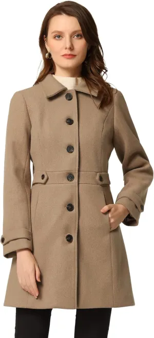 Allegra K Women's Winter Classic Outwear Overcoat with Pockets Single Breasted Pea Coat