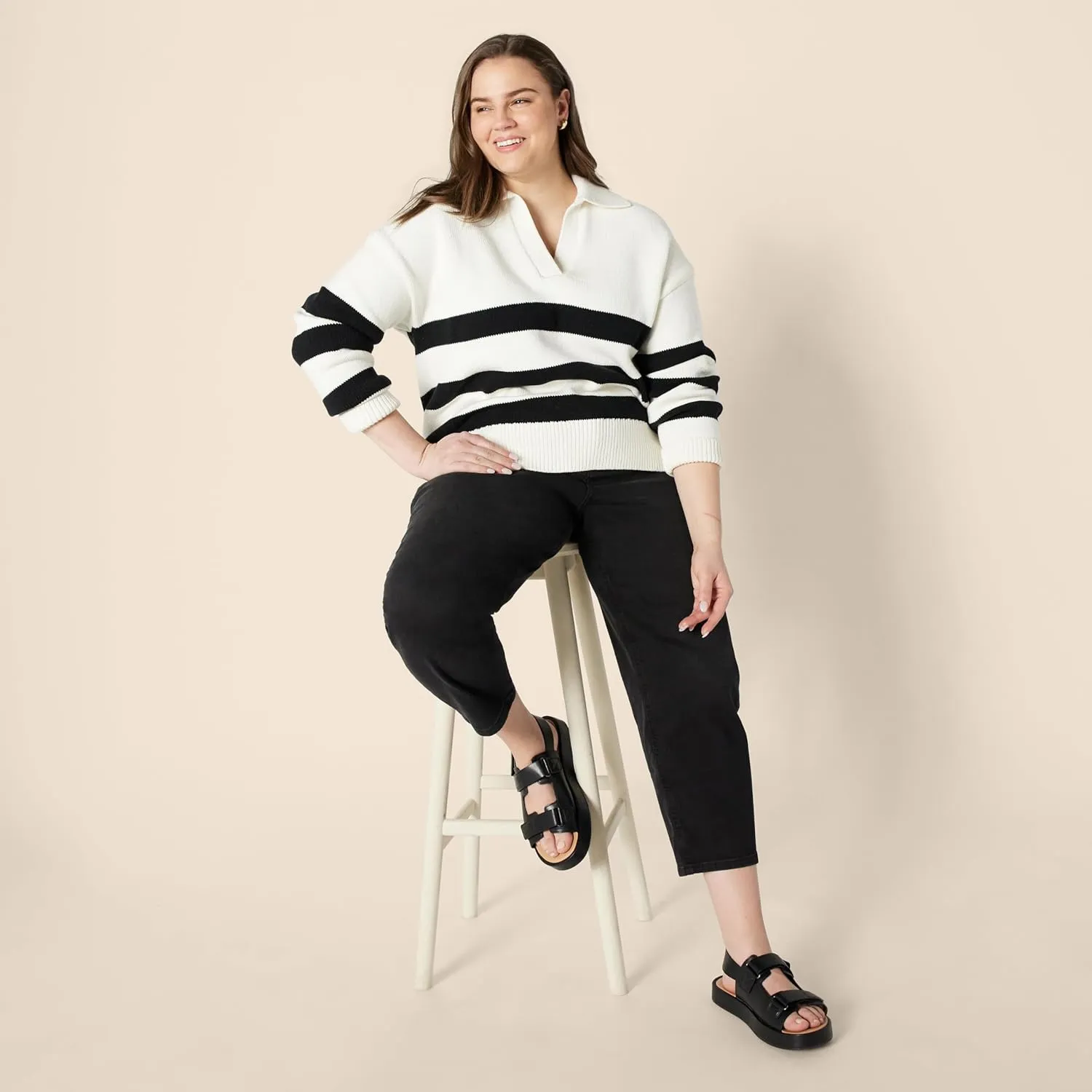 Amazon Essentials Women's Relaxed-Fit Heavyweight Cotton Polo Pullover Sweater