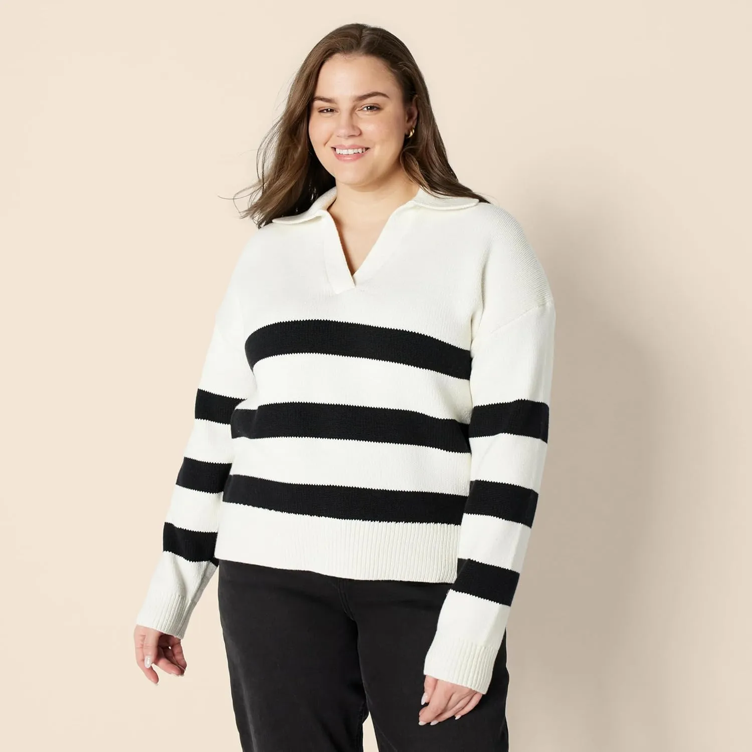 Amazon Essentials Women's Relaxed-Fit Heavyweight Cotton Polo Pullover Sweater