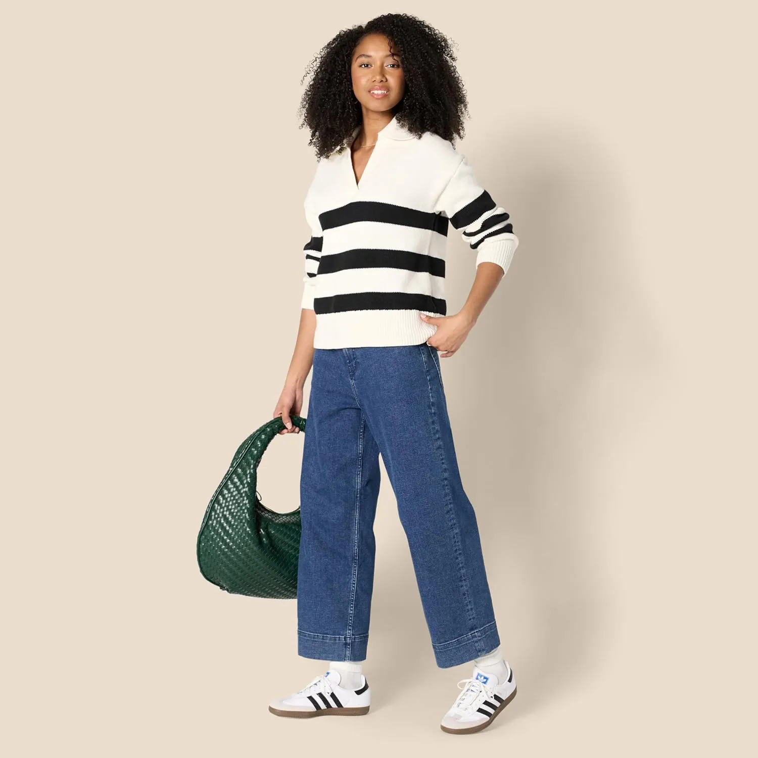 Amazon Essentials Women's Relaxed-Fit Heavyweight Cotton Polo Pullover Sweater