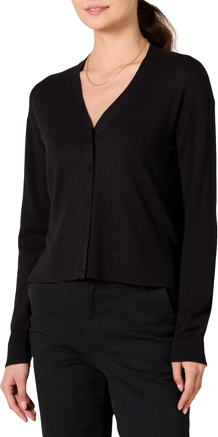 Amazon Essentials Women's V-Neck Lightweight Cropped Relaxed-Fit Cardigan Sweater
