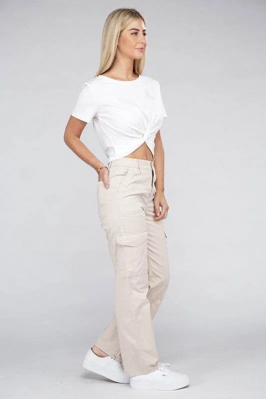 Ambiance Casual Everyday Wear Elastic-Waist Cargo Pants