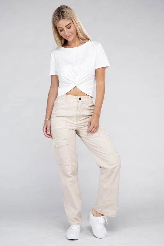 Ambiance Casual Everyday Wear Elastic-Waist Cargo Pants