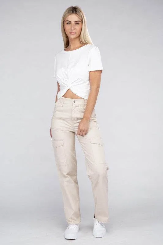 Ambiance Casual Everyday Wear Elastic-Waist Cargo Pants