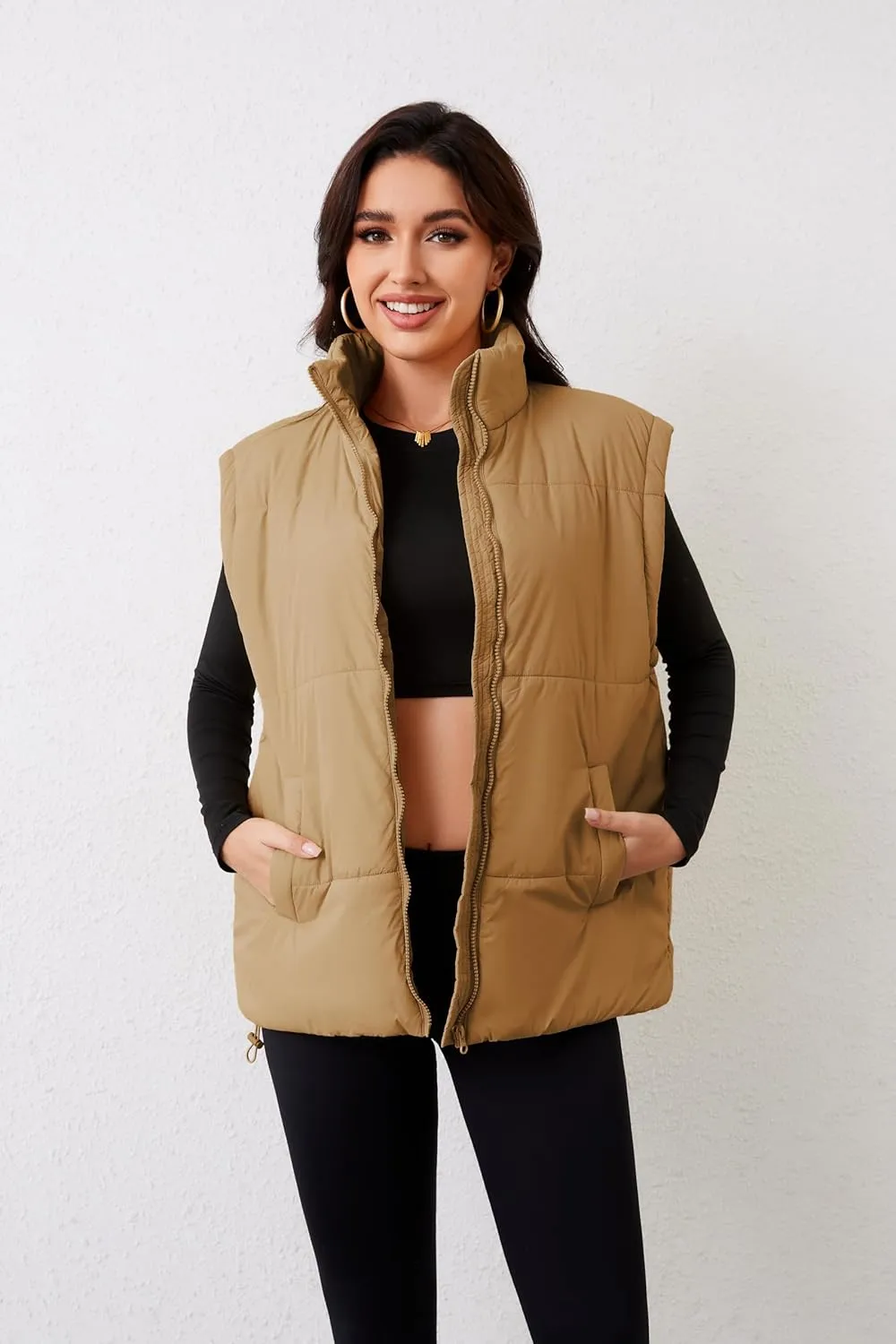 AMEBELLE Women's Oversized Puffer Vest Winter Quilted Lightweight Stand Collar Warm Padded Gilet Sleeveless Puffy Outerwear