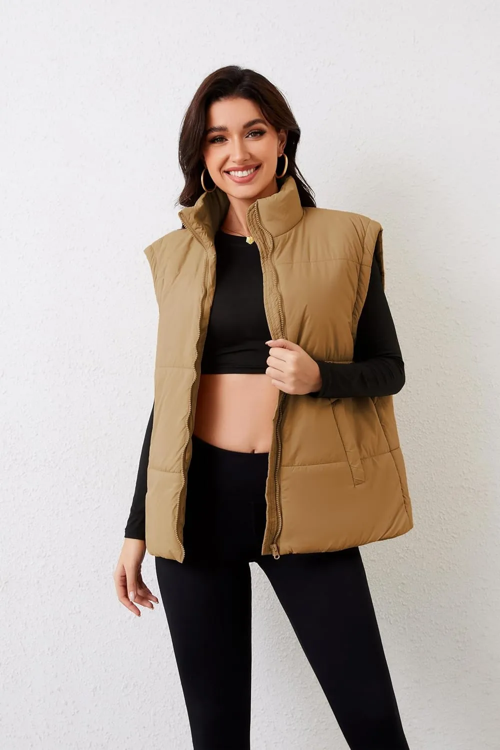AMEBELLE Women's Oversized Puffer Vest Winter Quilted Lightweight Stand Collar Warm Padded Gilet Sleeveless Puffy Outerwear