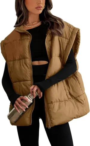 AMEBELLE Women's Oversized Puffer Vest Winter Quilted Lightweight Stand Collar Warm Padded Gilet Sleeveless Puffy Outerwear