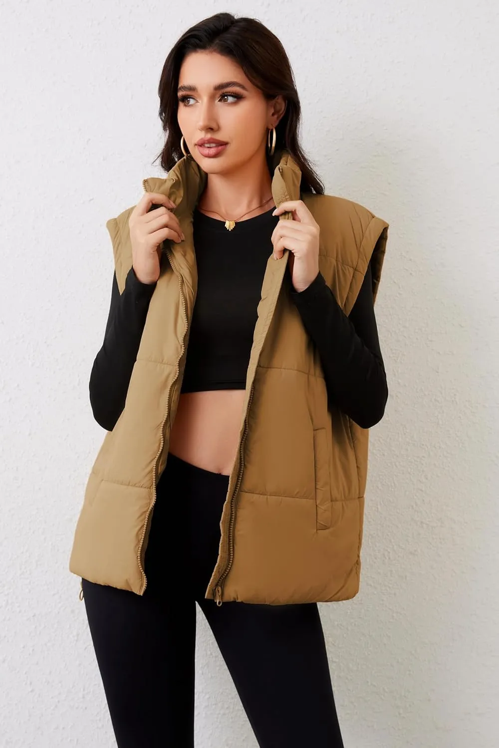 AMEBELLE Women's Oversized Puffer Vest Winter Quilted Lightweight Stand Collar Warm Padded Gilet Sleeveless Puffy Outerwear