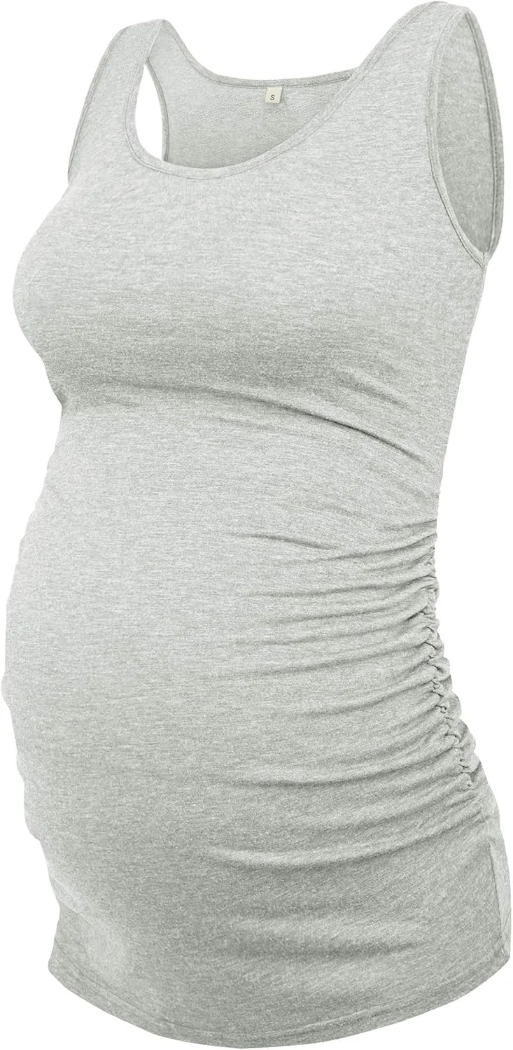 AMPOSH Women's Maternity Tank Top 3 Pack Ruched Side Sleeveless Pregnancy Basic Shirt