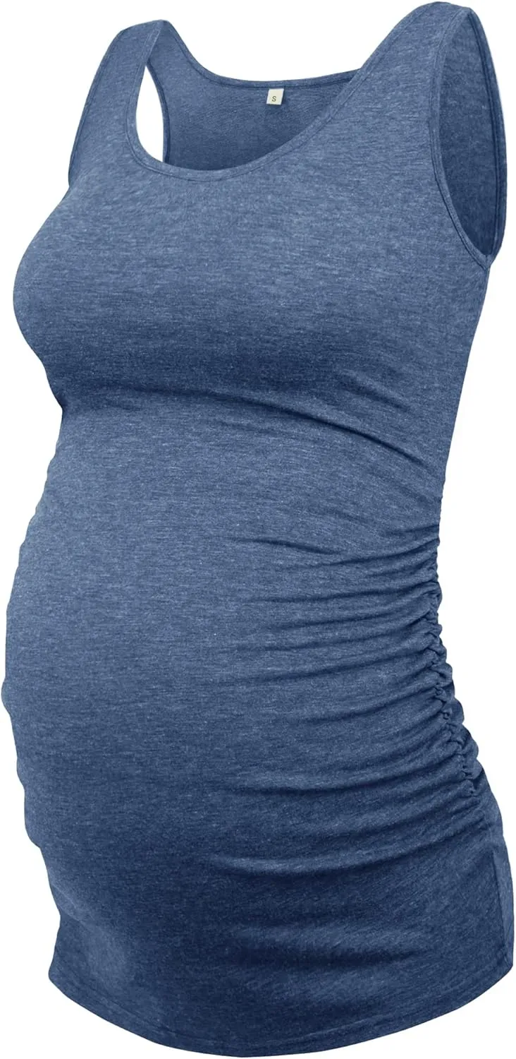 AMPOSH Women's Maternity Tank Top 3 Pack Ruched Side Sleeveless Pregnancy Basic Shirt