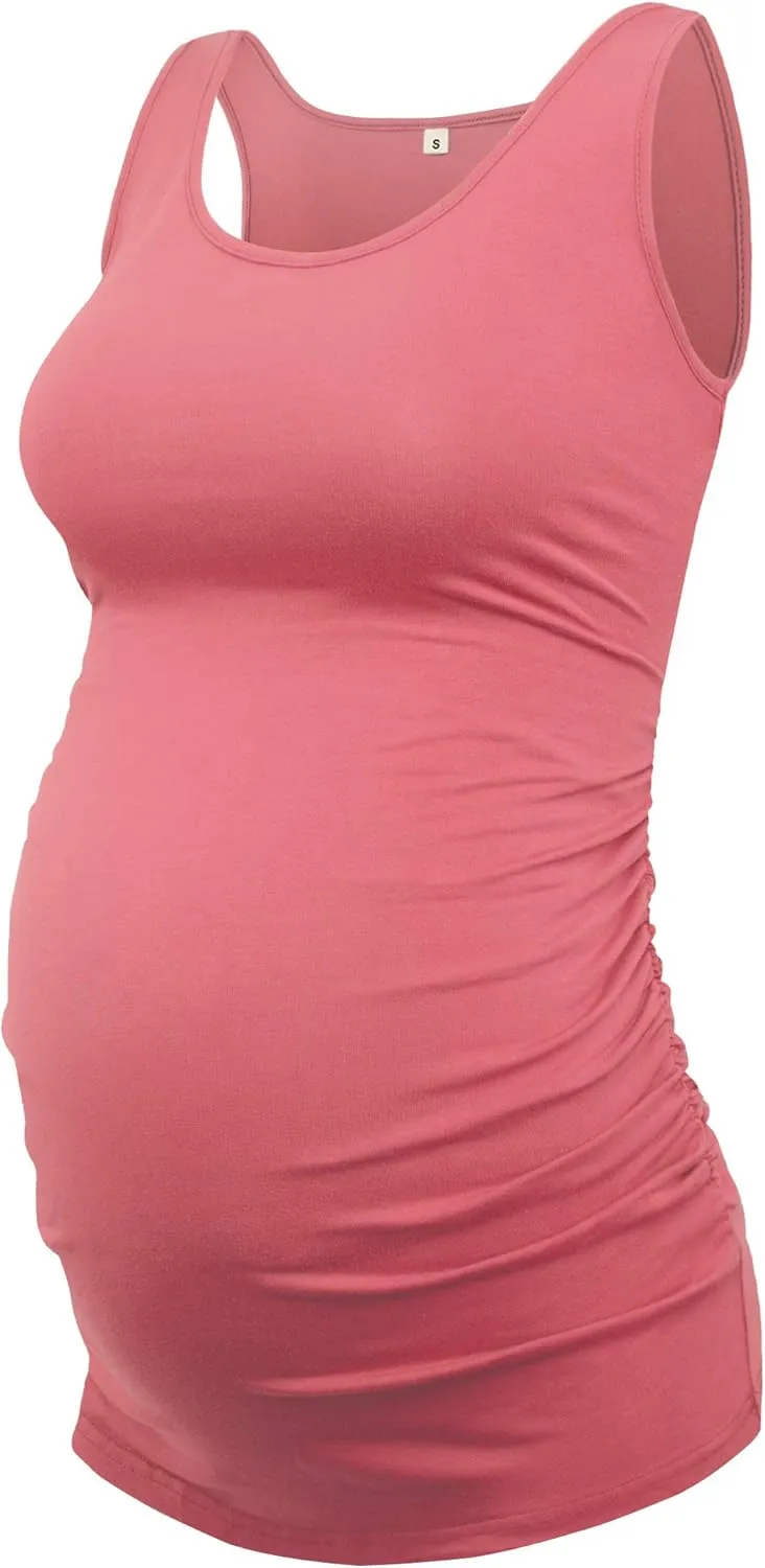 AMPOSH Women's Maternity Tank Top 3 Pack Ruched Side Sleeveless Pregnancy Basic Shirt