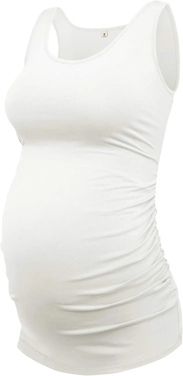 AMPOSH Women's Maternity Tank Top 3 Pack Ruched Side Sleeveless Pregnancy Basic Shirt