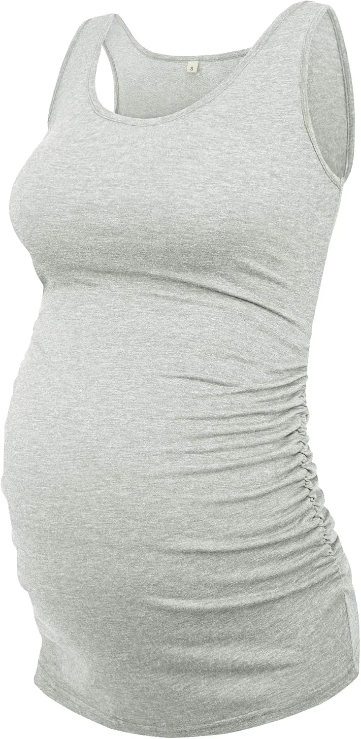 AMPOSH Women's Maternity Tank Top 3 Pack Ruched Side Sleeveless Pregnancy Basic Shirt