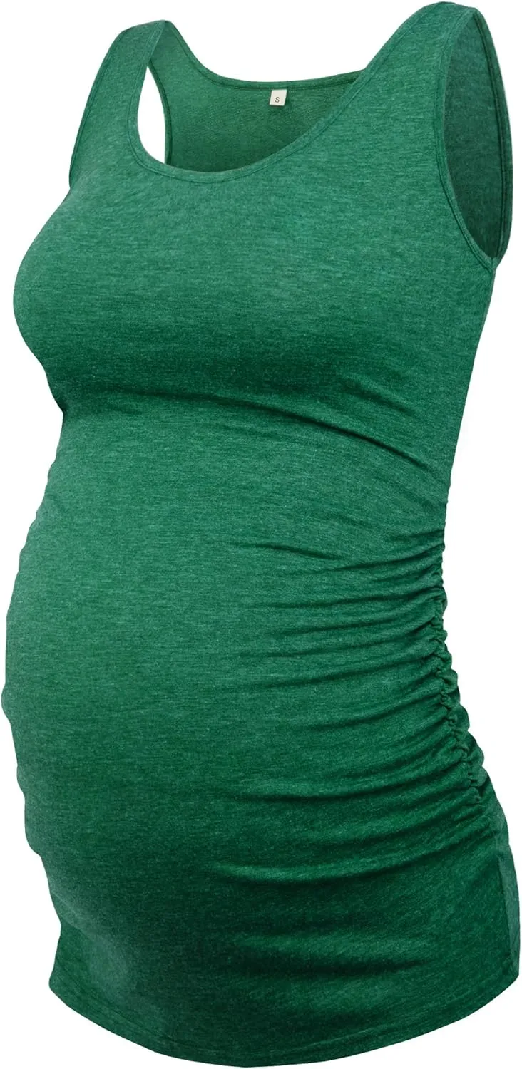 AMPOSH Women's Maternity Tank Top 3 Pack Ruched Side Sleeveless Pregnancy Basic Shirt