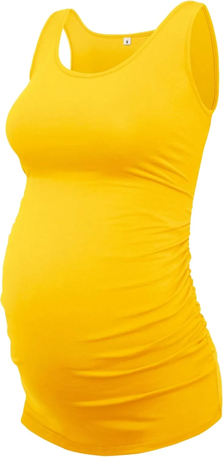AMPOSH Women's Maternity Tank Top 3 Pack Ruched Side Sleeveless Pregnancy Basic Shirt