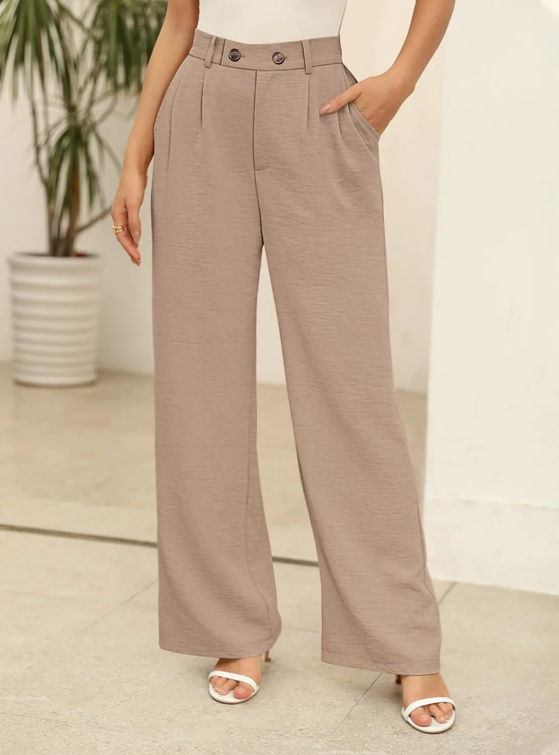 Angerella Women's Wide Leg Pants Loose Fit High Elastic Waisted Business Casual Long Trousers Pant