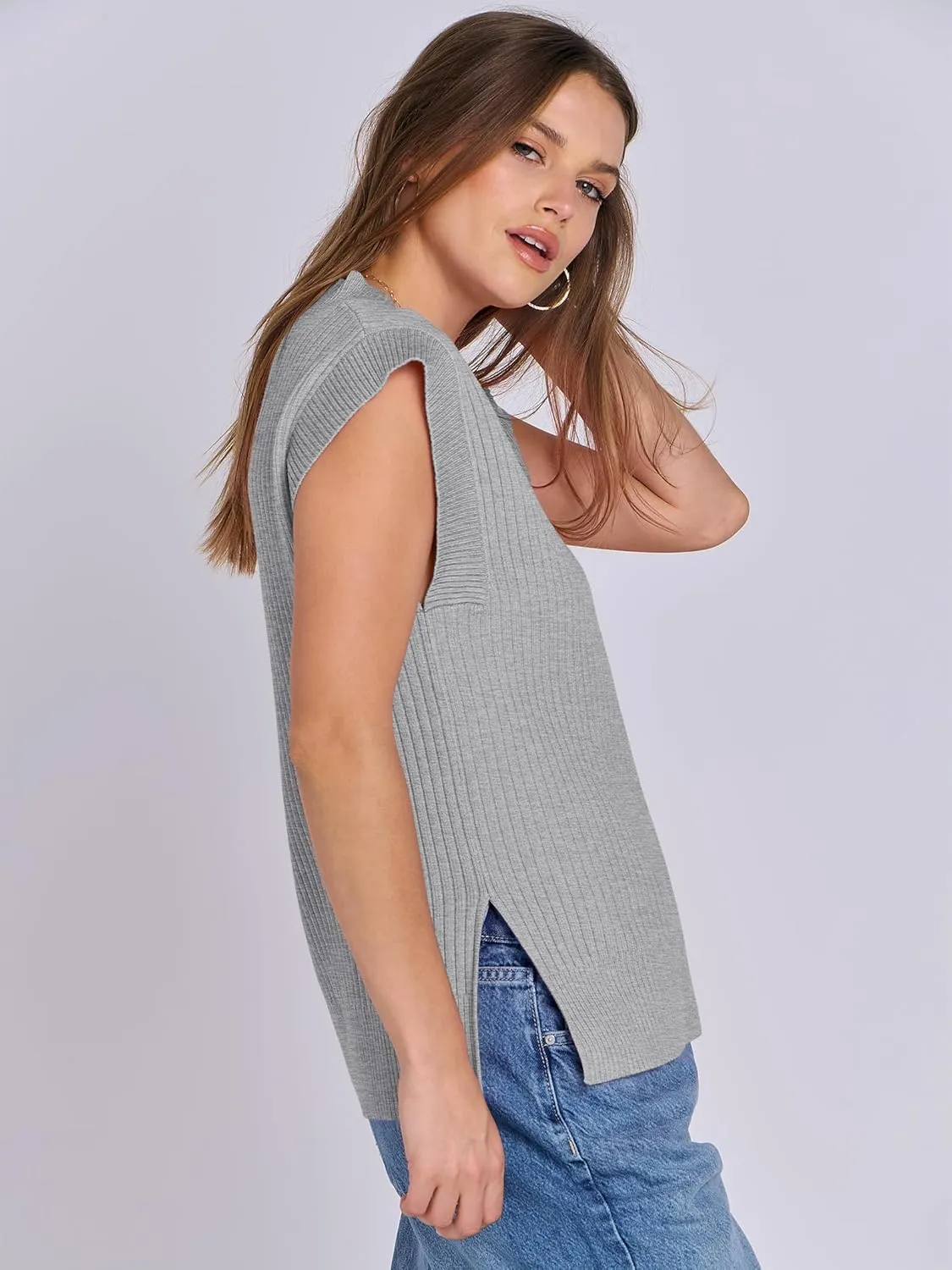 ANRABESS Womens V Neck Sweater Vest Oversized Sleeveless Tops Casual Ribbed Knit Loose 2025 Summer Tank Top Outfits Clothes