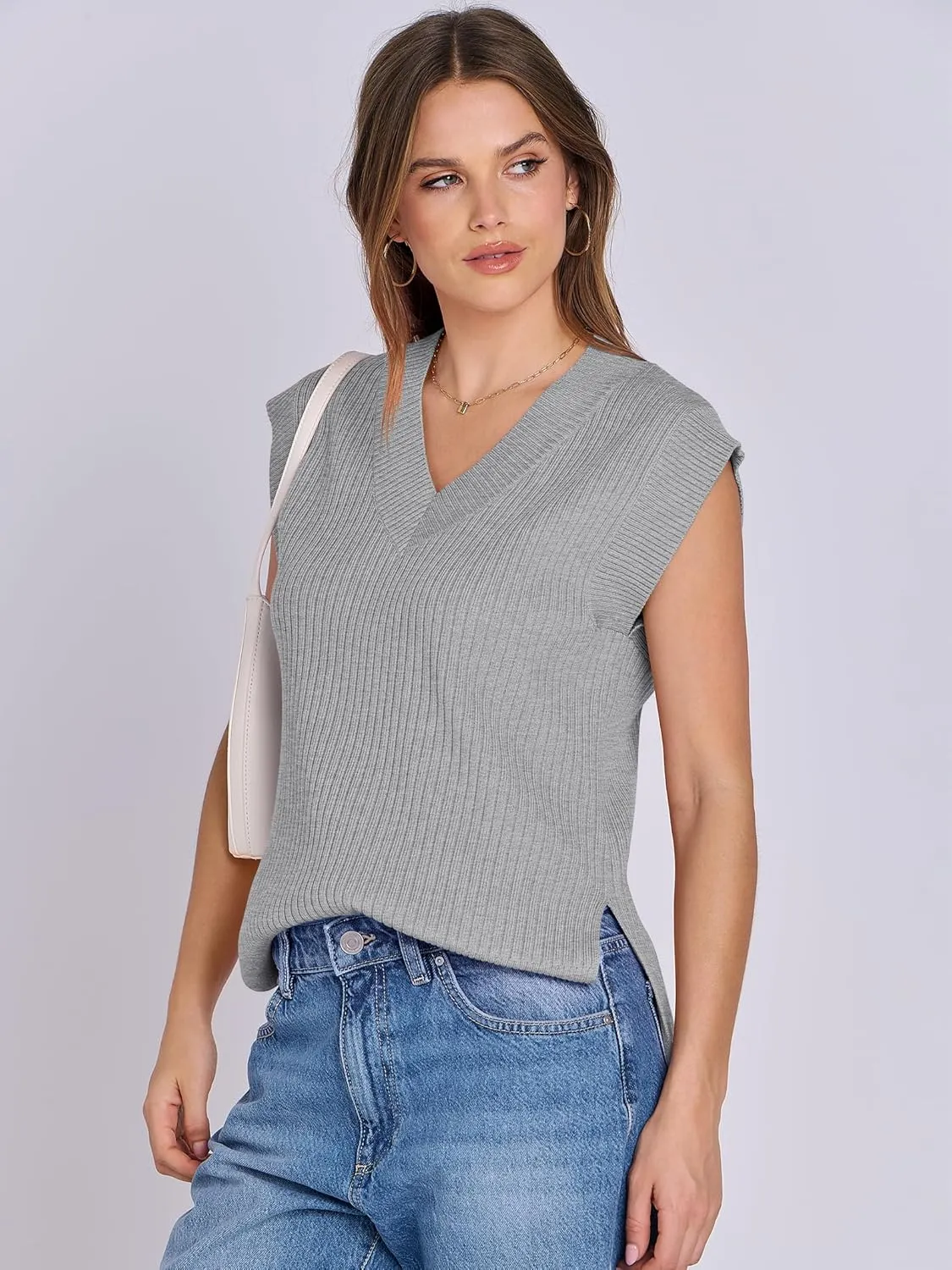 ANRABESS Womens V Neck Sweater Vest Oversized Sleeveless Tops Casual Ribbed Knit Loose 2025 Summer Tank Top Outfits Clothes