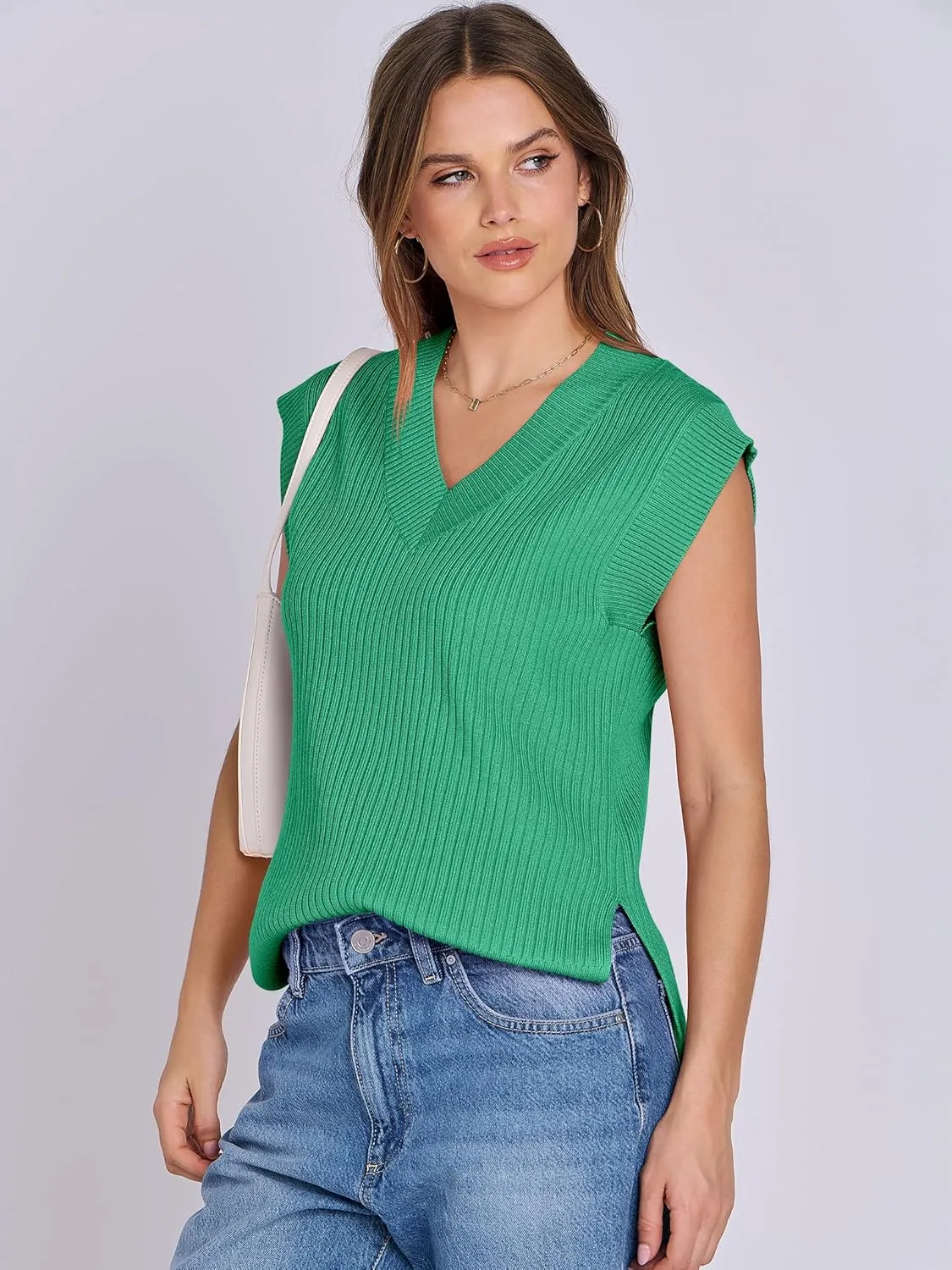 ANRABESS Womens V Neck Sweater Vest Oversized Sleeveless Tops Casual Ribbed Knit Loose 2025 Summer Tank Top Outfits Clothes