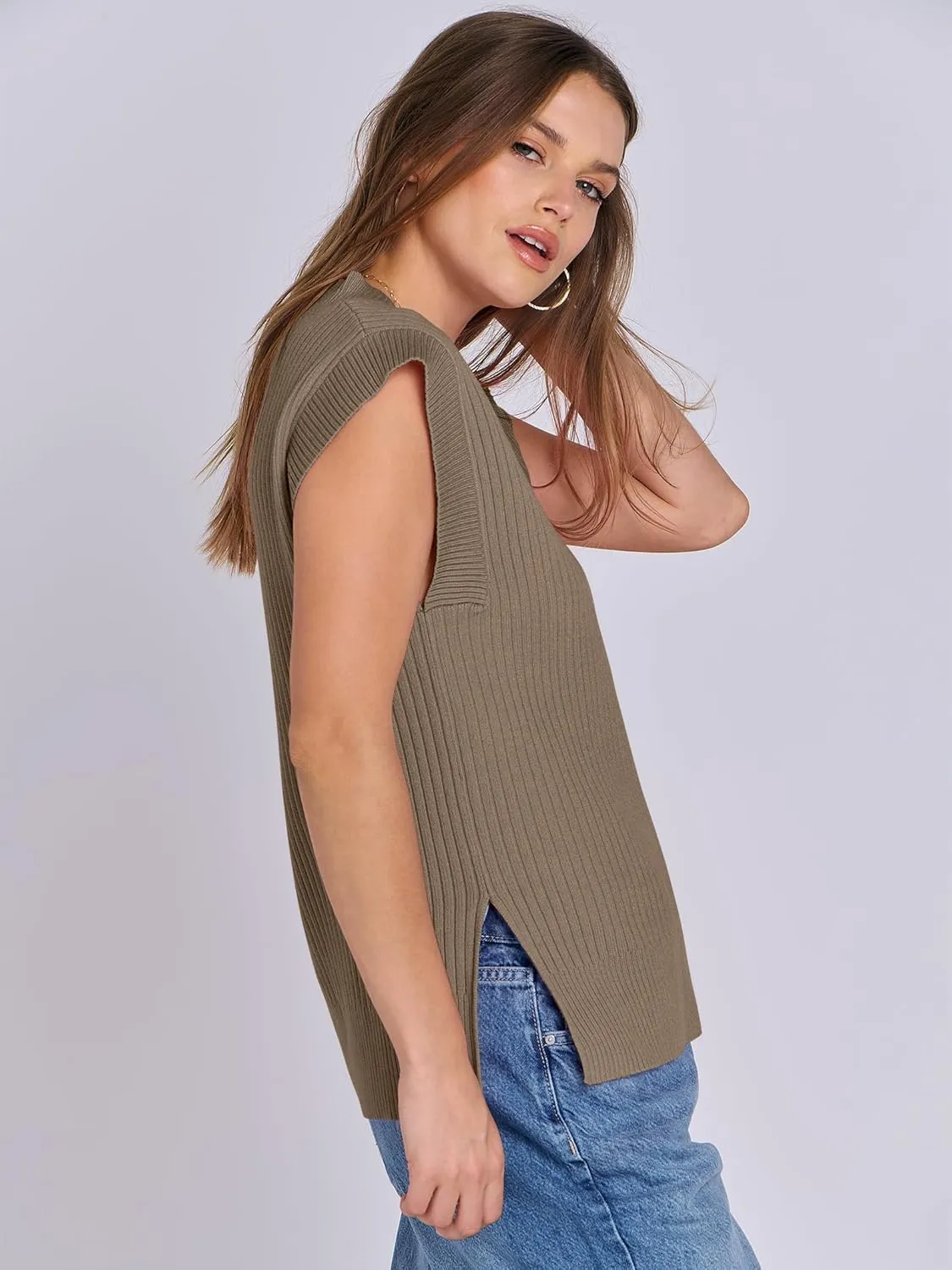 ANRABESS Womens V Neck Sweater Vest Oversized Sleeveless Tops Casual Ribbed Knit Loose 2025 Summer Tank Top Outfits Clothes