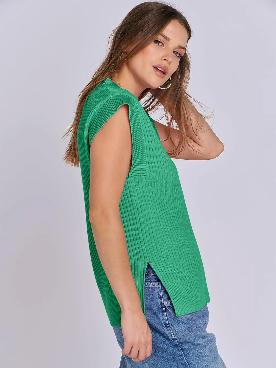 ANRABESS Womens V Neck Sweater Vest Oversized Sleeveless Tops Casual Ribbed Knit Loose 2025 Summer Tank Top Outfits Clothes