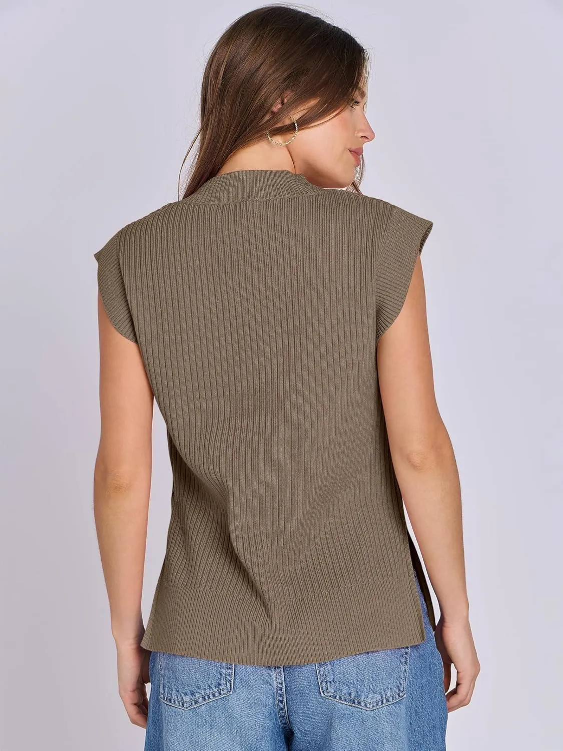 ANRABESS Womens V Neck Sweater Vest Oversized Sleeveless Tops Casual Ribbed Knit Loose 2025 Summer Tank Top Outfits Clothes
