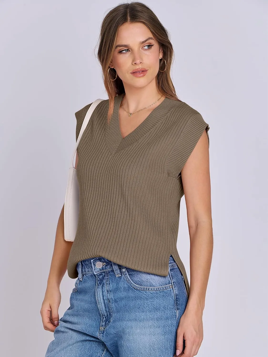 ANRABESS Womens V Neck Sweater Vest Oversized Sleeveless Tops Casual Ribbed Knit Loose 2025 Summer Tank Top Outfits Clothes