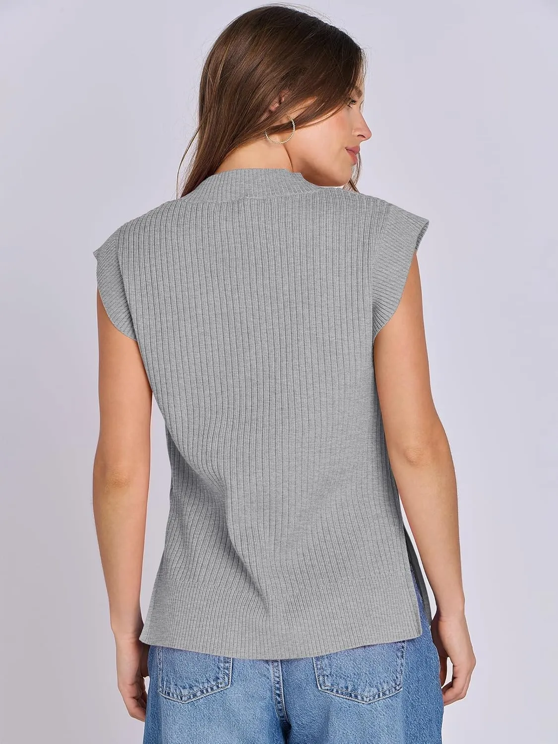 ANRABESS Womens V Neck Sweater Vest Oversized Sleeveless Tops Casual Ribbed Knit Loose 2025 Summer Tank Top Outfits Clothes
