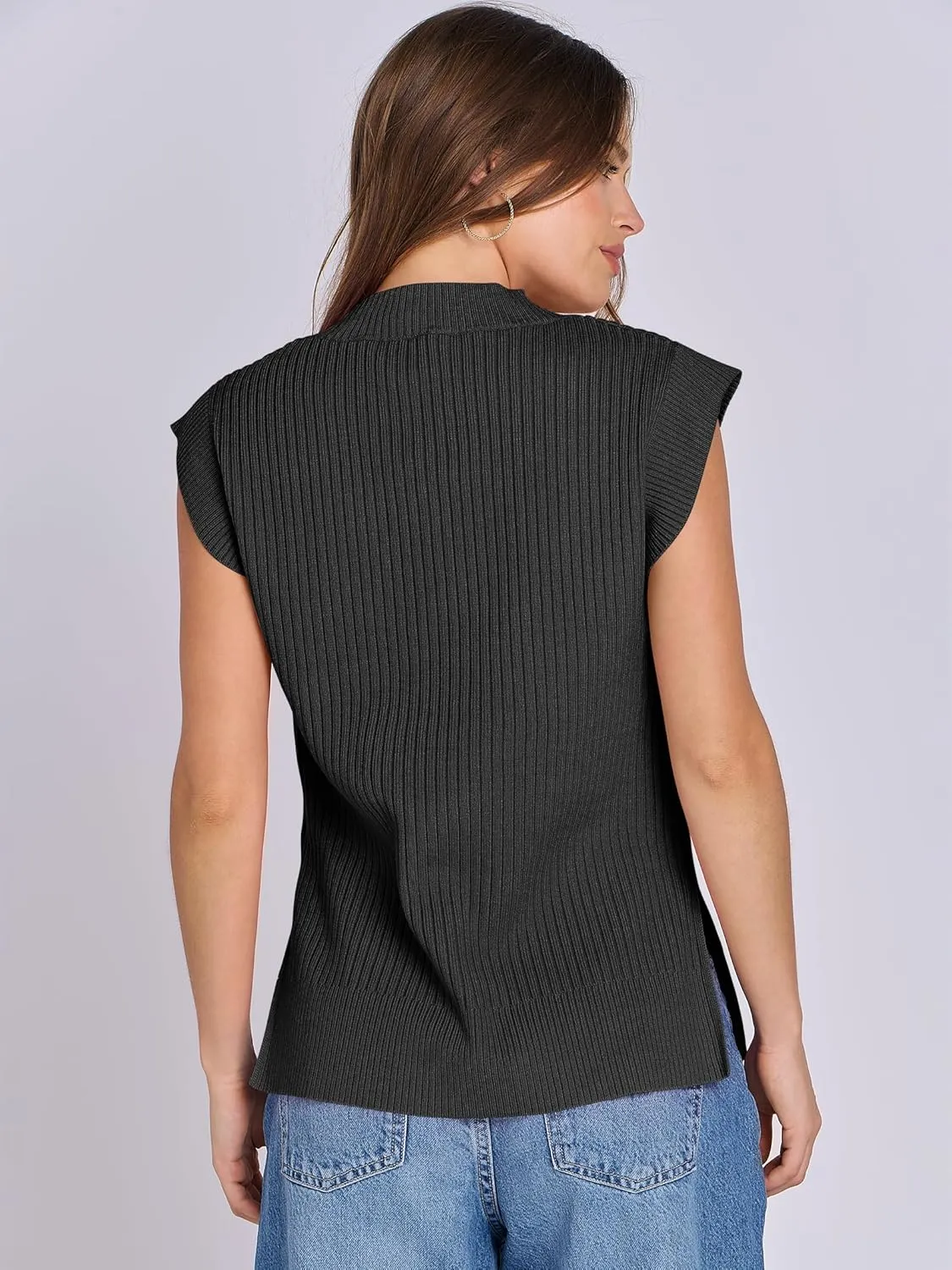 ANRABESS Womens V Neck Sweater Vest Oversized Sleeveless Tops Casual Ribbed Knit Loose 2025 Summer Tank Top Outfits Clothes
