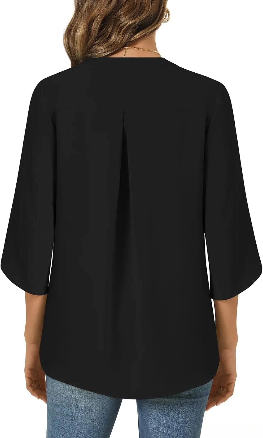 Anyally Women's Chiffon Blouses 3/4 Sleeve Summer Dressy Tunic Tops Casual Loose V Neck T-Shirts