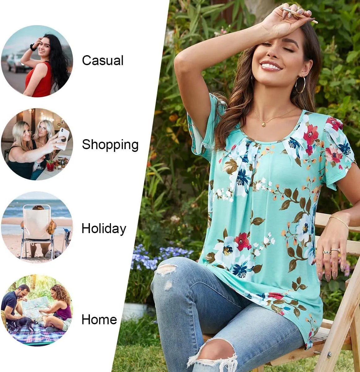 Anymeet Womens Tops 2025 Spring Summer Tunic Short Sleeve Casual Shirts Pleated Blouses for Leggings M-3XL