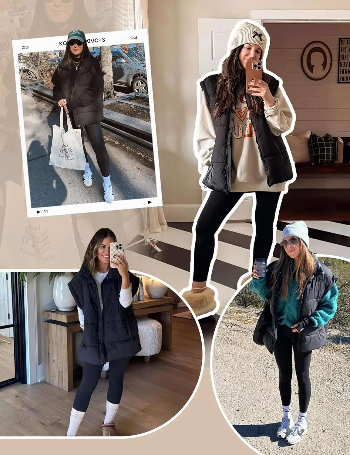APAFES Women Winter Oversized Puffer Vest Lightweight Stand Collar Flysleeve Insulated Padded Puffy Jackets Coat with Pockets