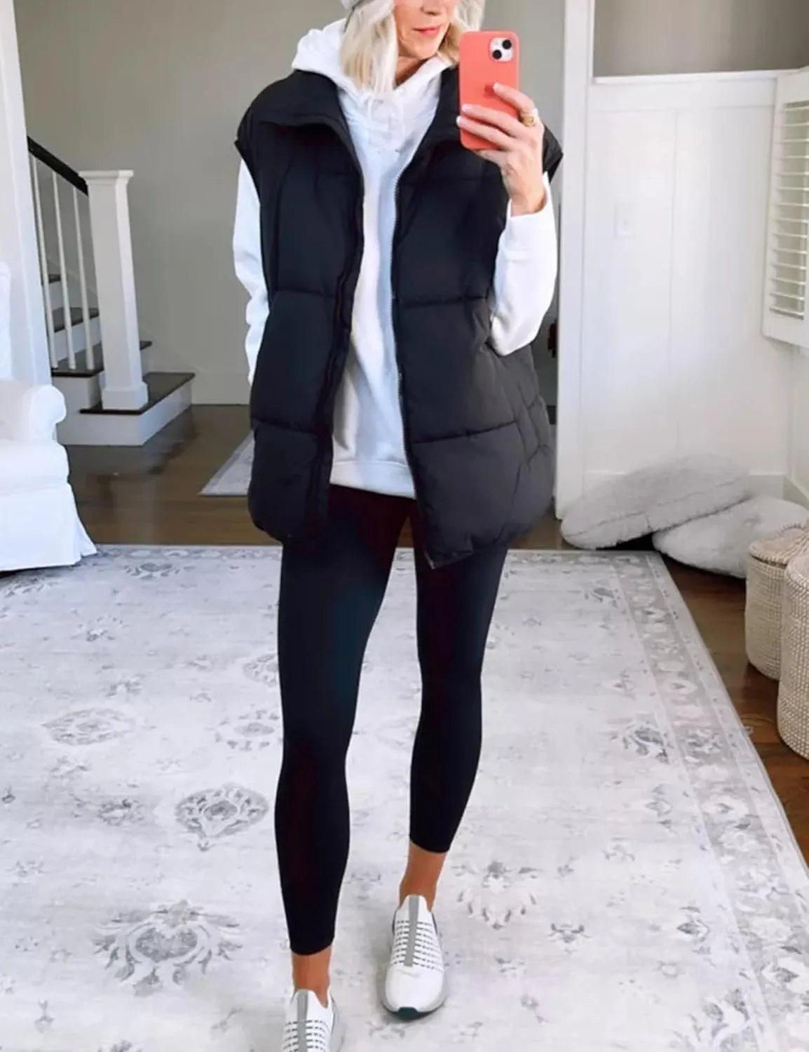 APAFES Women Winter Oversized Puffer Vest Lightweight Stand Collar Flysleeve Insulated Padded Puffy Jackets Coat with Pockets
