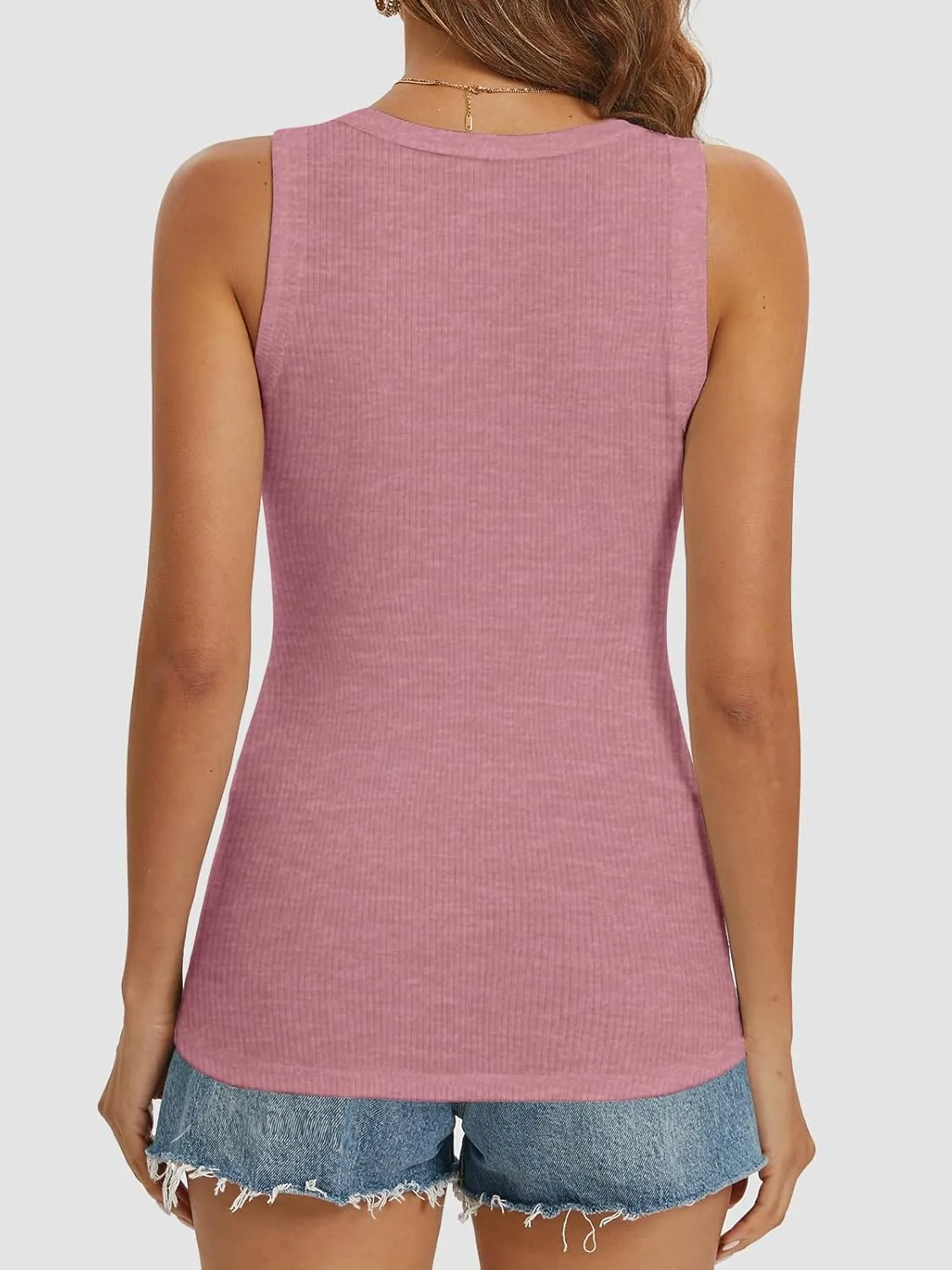 ATHMILE Women Tank Tops Summer Casual Ribbed Sleeveless Basic Cami Top Slim Henley Button Down Blouses Beach