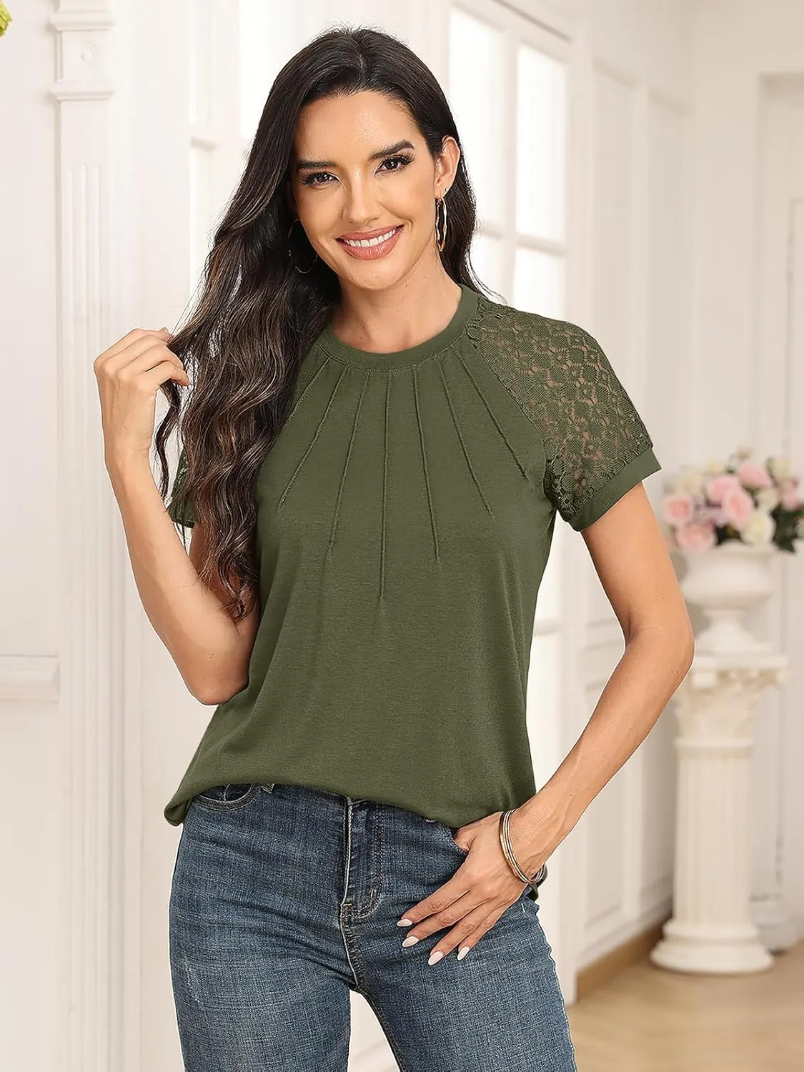 AUTOMET Womens Summer Tops Spring Shirts Trendy Vacation Outfits Short Sleeve Business Tshirts Fashion Casual Blouses