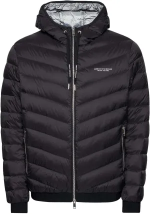 AX ARMANI EXCHANGE Men's Hooded Quilted Down Milano/New York Logo Zip-up Jacket